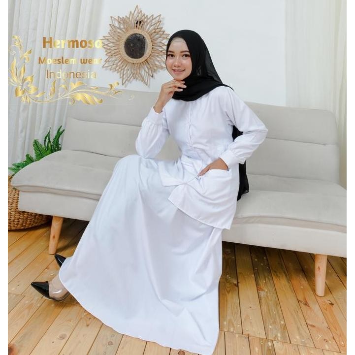 DF182>> [Gamis kantor putih hermosa] GAMIS OFFICE WHITE/GAMIS DINAS PUTIH/BAJU DINAS/GAMIS OFFICE/GA