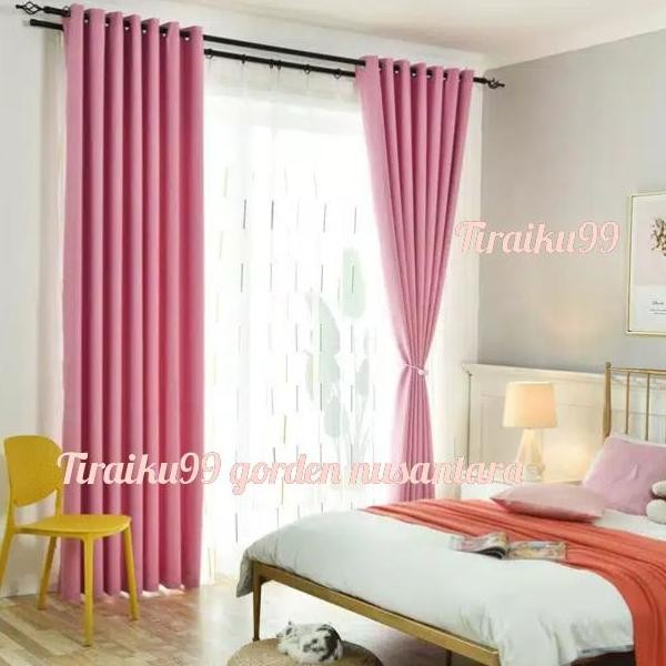 gorden pintu jendela blackout (pink babie)tirai minimalis polos