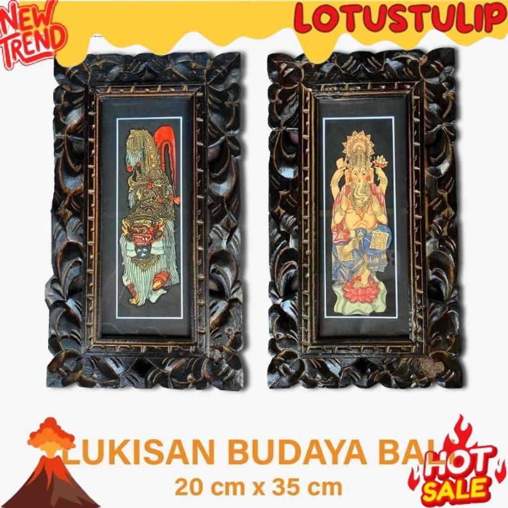 HotSale Lukisan Tradisi Bali 20 x35 cm - Lukisan Bingkai Bali - Bingkai Kayu Bali - Lukisan Bali - L