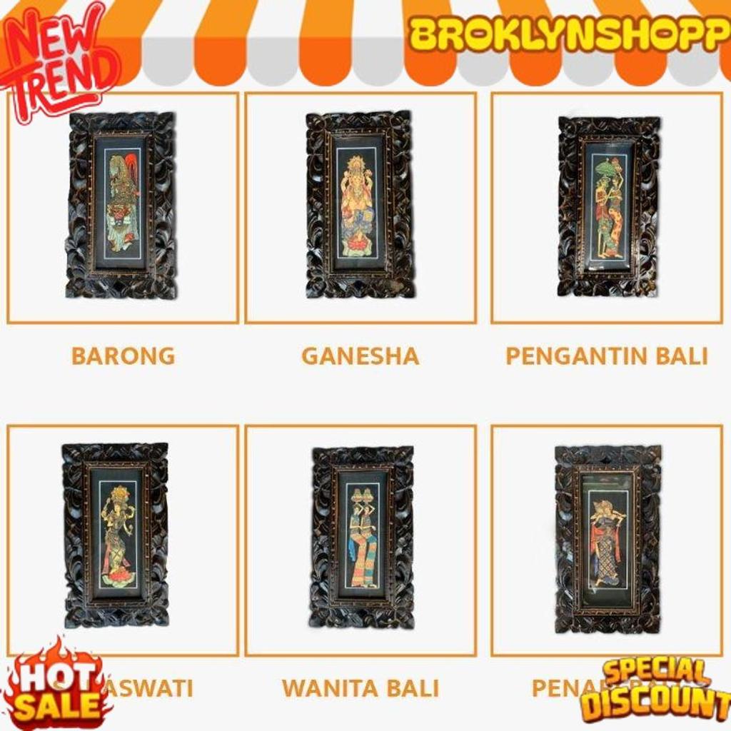 New Lukisan Tradisi Bali 20 x35 cm - Lukisan Bingkai Bali - Bingkai Kayu Bali - Lukisan Bali - Lukis