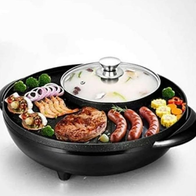 BBQ Grill 2IN1 Panggangan Hotpot Elektrik Shabu Steambot Suki Listrik Alat Masak Khusus