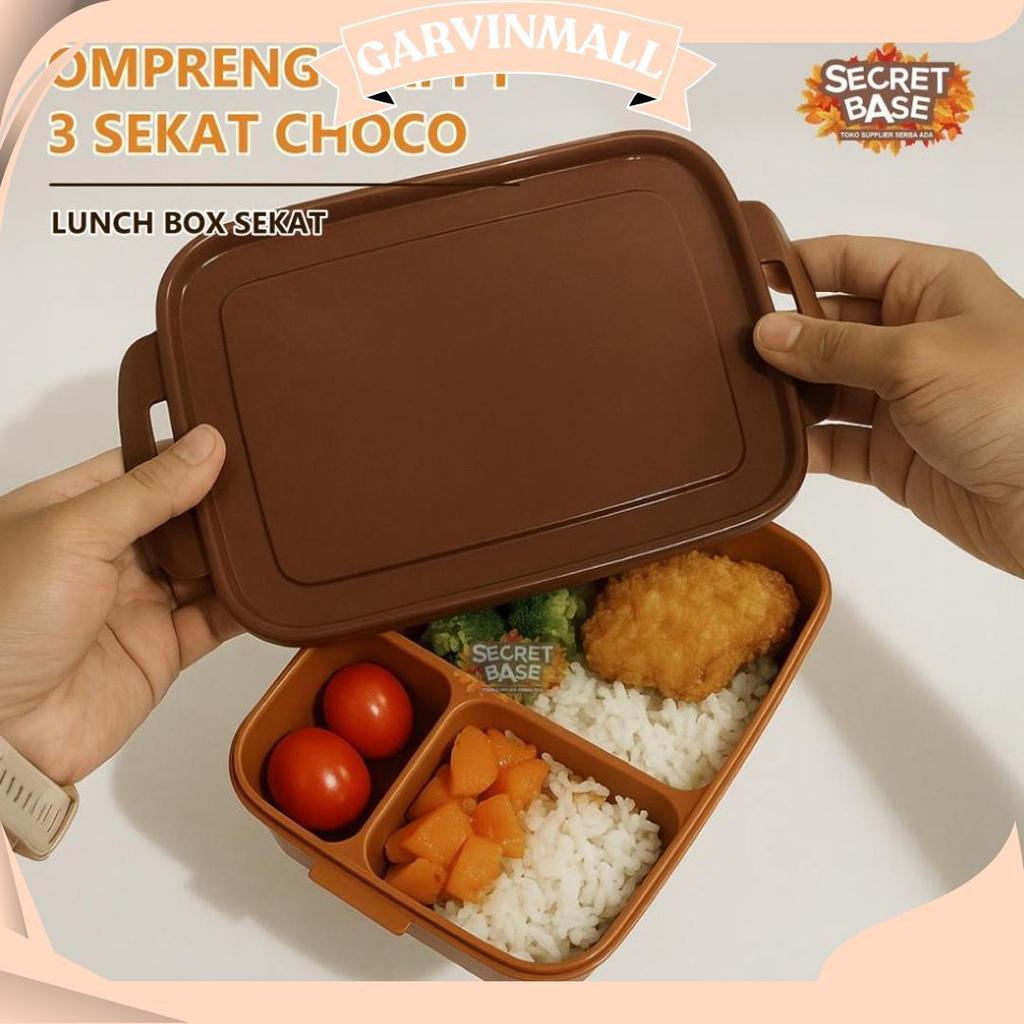 Ompreng Happy 3 Sekat Choco - Ompreng Kotak Makan / Kotak Bekal / Lunch Box Sekat Cod