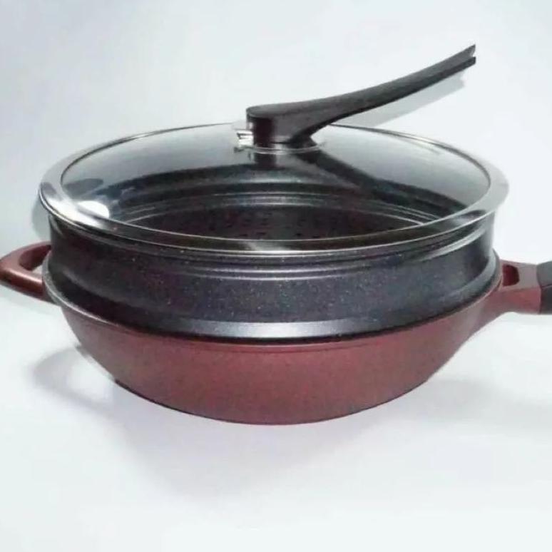 PROMO Panci Wok Multi-Use OMICKO 100% ketebalan dan anti lengket L.32CM Kukusan Wajan Sangat Tebal A