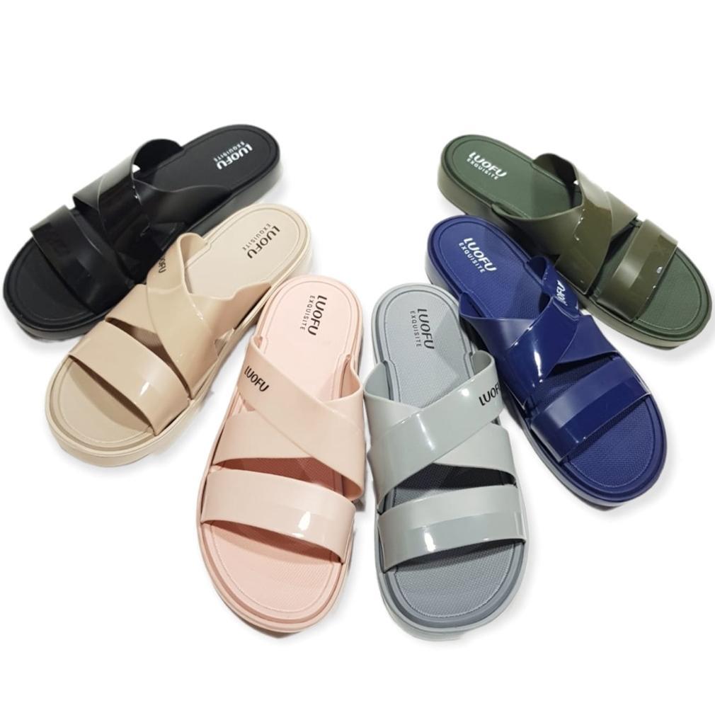 Luofu Sandal Jelly Karet Kokop Silang Wanita E7185-E16WB (AY1)