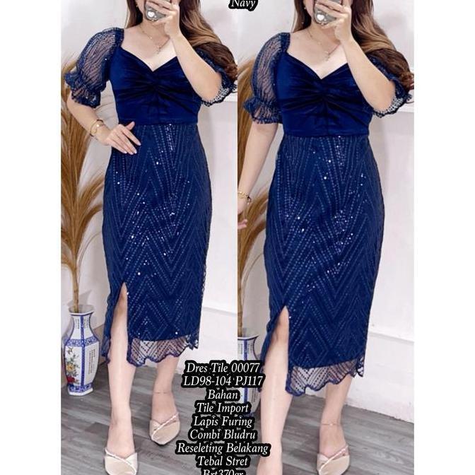 Promo NEW DRES WANITA TILE BLUDRU NATAL 00077 TILE IMPORT COD