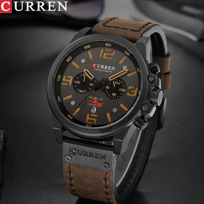 CURREN Jam Tangan Pria Chronograph Tanggal Jam Kulit Tahan Air 8314