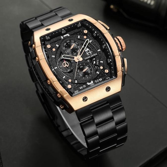 Buy 1 Get 1  Evans Jayden Jam Tangan Pria 9554-1 Rantai Stainless Steel Kaca Sapphire Chronograph Wa