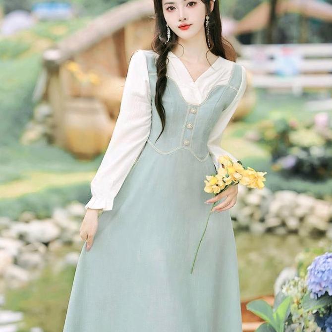 Promo MissMoka Fiona Long Dress Gaya Vintage Klasik Eropa Dress Hijab COD