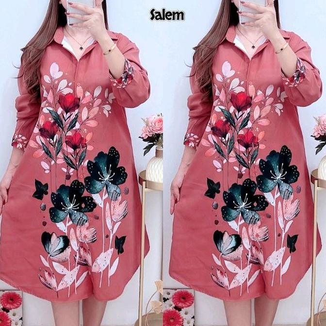 8345 Kemeja Tunik Bunga Jumbo Ld120 Katun Silk Wanita |Tunik Katun Silk|Tunik Flower