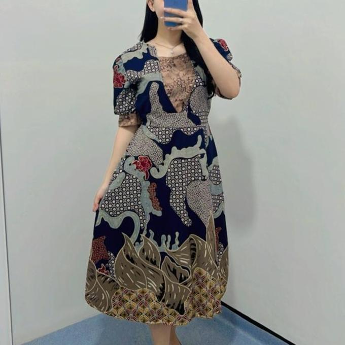 Promo Dress Batik Alana / /Dress batik wanita / dress batik / dress Pesta wanita Cantik Midi Karet K