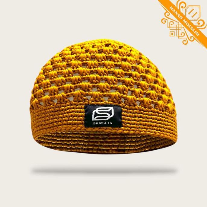 DY47 - Peci Rajut Tawon Polos Kopiah Dewasa Terbaru Songkok Pria Muslim Motif Katun Hitam Haji Putih