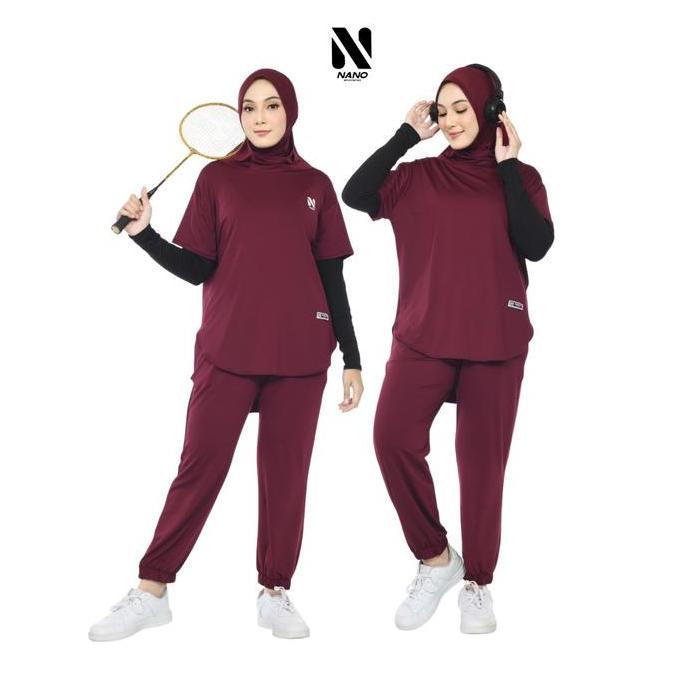DF332>> Nano Sportswear Baju Senam Muslim Wanita Jogger / Setelan Baju Senam Jogger / One Set Wanita