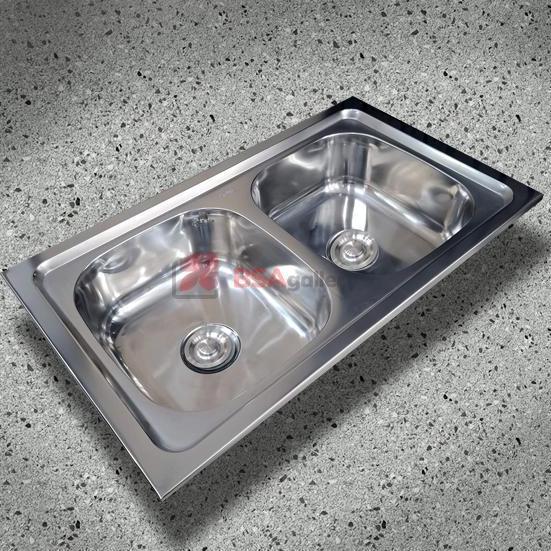 Bak Cuci Piring Stainless 2 Lubang Tebal Dalam + Afur / Kitchen Sink Prestile 85x50 komplit keran