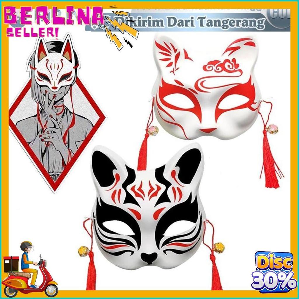 Cod Jepang Kitsune Mask Topeng Kitsune Topeng Cosplay Festival Mask Halloween Half-Face Cosplay Fox