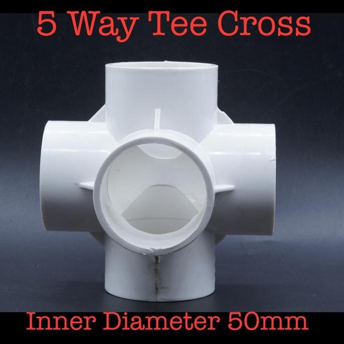 KEZOUKAKU- Fitting 5 Arah Way Tee T Cross White Inner Diameter 50mm 50 mm for Pipa PVC 1-3/4 inch Hi