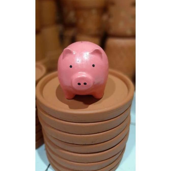 Celengan Unik Lucu Bentuk Babi Bahan Keramik Kerajinan Tanah Liat Ukuran Mini 16 x 11 x 7 Cm