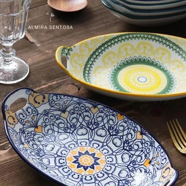 Piring Mangkok Saji Keramik Motif Maroko Tunnisia