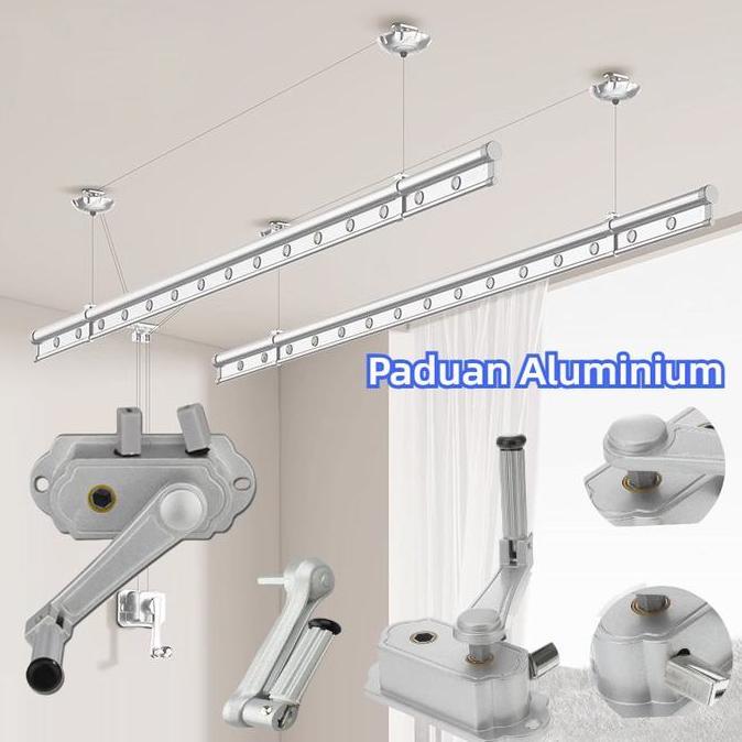 Engkol Jemuran Baju Lifting Kanopi Sliding Hanger Aluminium Gantungan Pakaian Atap Plafon Lipat Dind