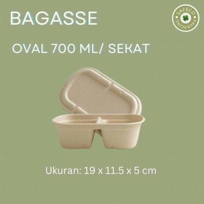 Bagasse Food Box 700 ML Oval Pakai Sekat Biodegradable Takeaway Box