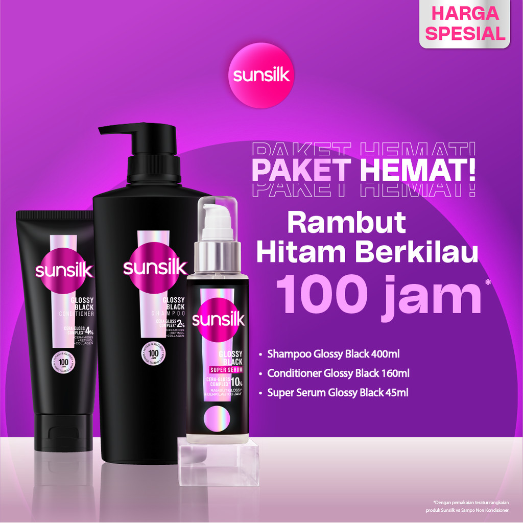 [PAKET HEMAT] Sunsilk Shampoo Glossy Black 400ml + Sunsilk Super Serum Glossy Black 45ml + Sunsilk C