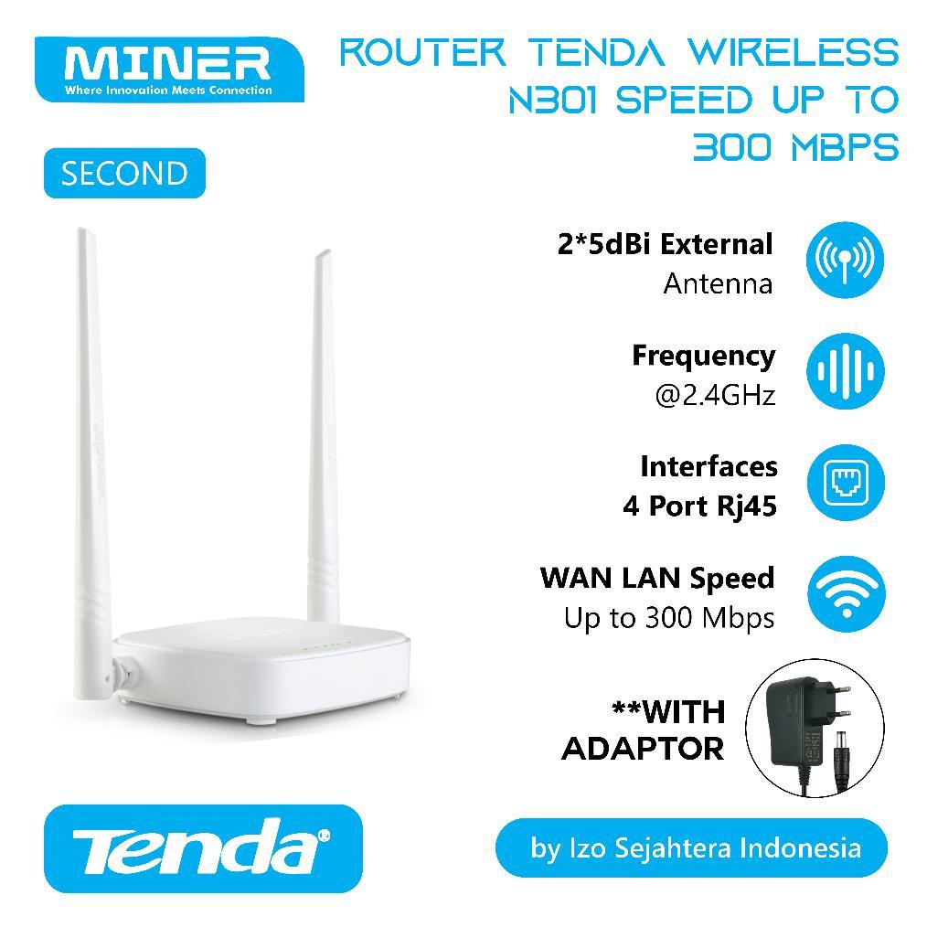 Router Wireless Tenda N318 Router Wireless Access Point 300 Mbps 2.4Ghz Second + Adaptor Router Wifi