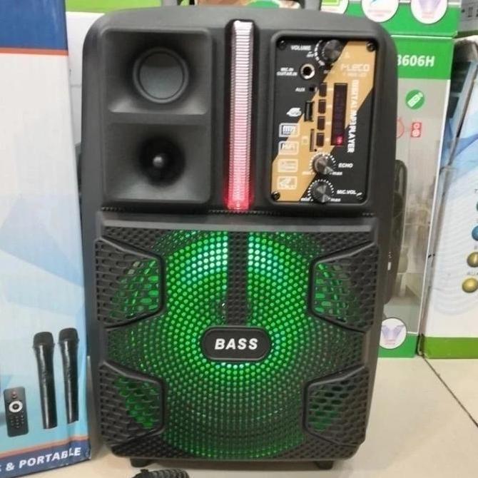 Speaker Bluetooth Fleco F-8808 Ukuran 8,5Inch Free Dual Mic Wireless Super Bass | Speaker Karaoke Le