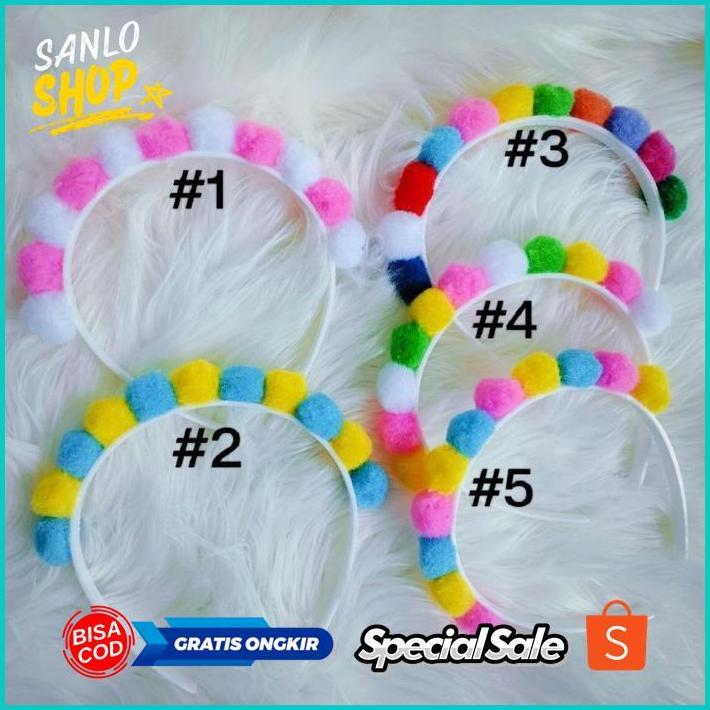 By05 hj-43 Big Sale BANDO POMPOM BANDO ANAK BANDO DEWASA BANDO LUCU UNIK BANDANA POMPOM IKAT KEPALA 