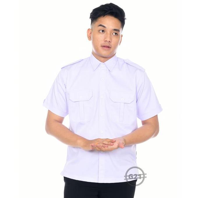 DI100 >> Baju Atasan Kemeja Putih PDH PDL ASN PNS Lapangan Outdor Kantong Dua Pria Cowok Lengan Pend