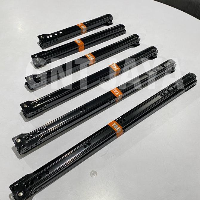 Rel laci merk TACO 1Pasang  warna hitam Rel laci lemari taco