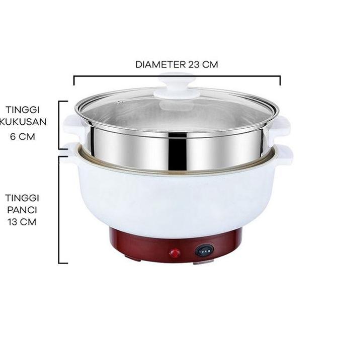 Panci Listrik Multifungsi 22cm Free Kukusan Panci Elektrik Stainless