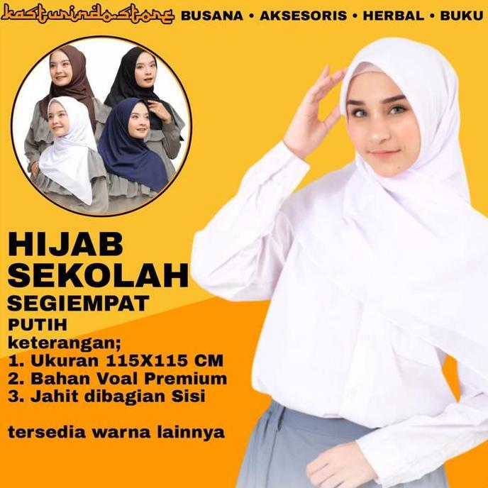 Kerudung Putih Segi Empat Putih Sekolah Hijab SMP SMA Remaja Baru