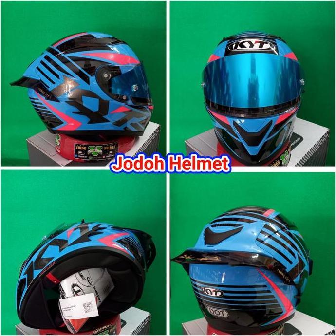 KYT HELM FALCON FR RADIANT SKY BLUE+TEAR OFF+SPOILER PAKET GANTENG
