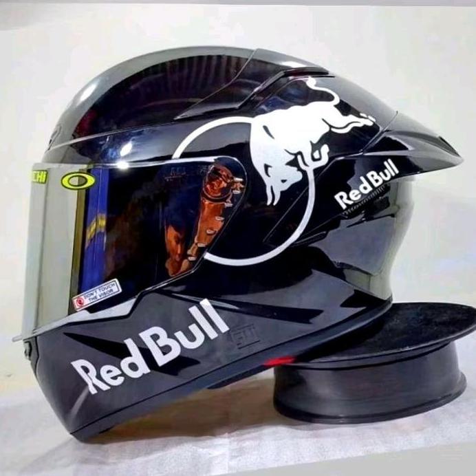 Helm Full Face Mla Tt course Black White Red Bull Paket Ganteng