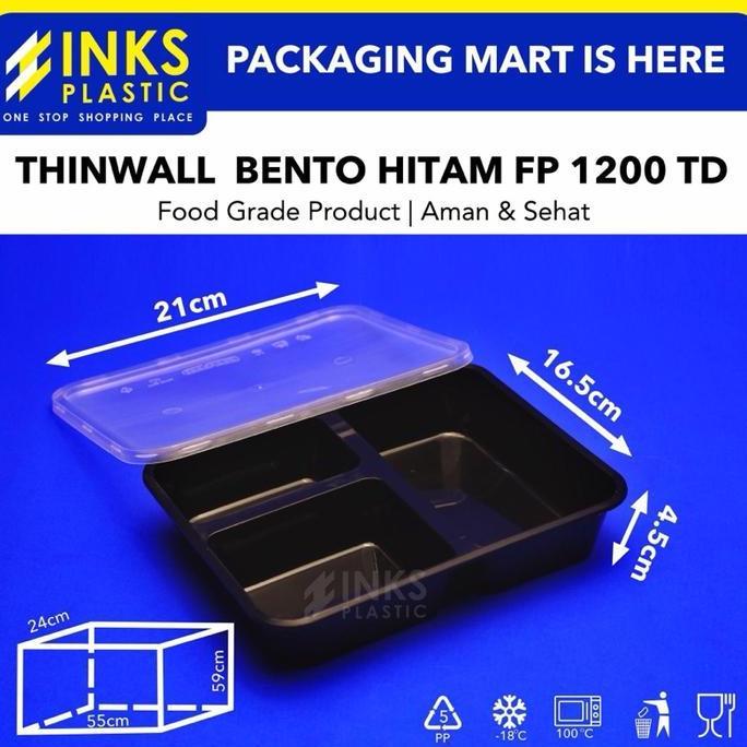 THINWALL BENTO SEKAT 3 HITAM (150 PCS)