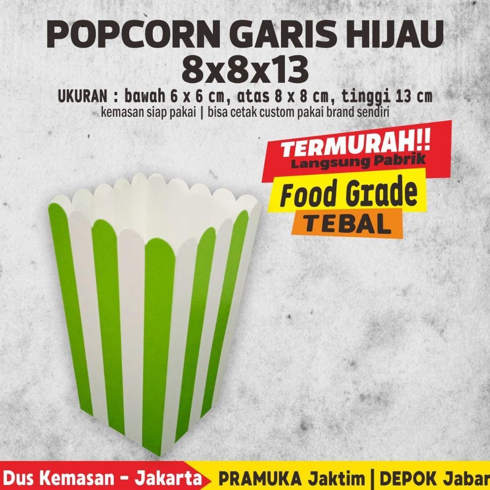 Bisa Cod Box Popcorn Garis Ivory 8X8X13 Cm Berbagai Warna ||