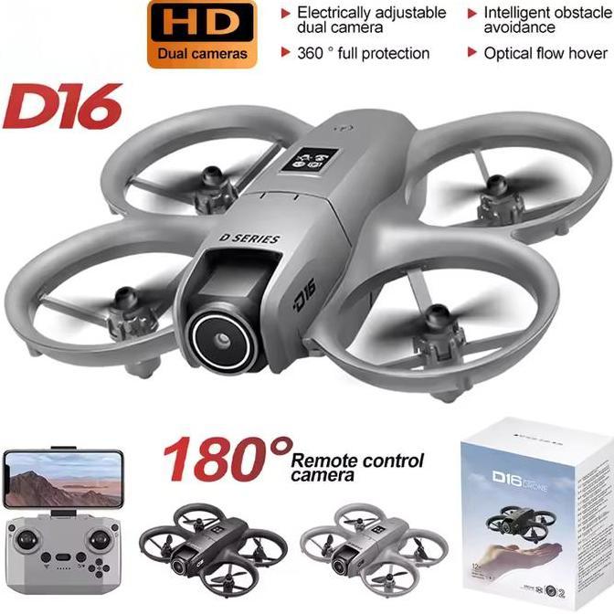 D16 Mini 4K HD Kamera Dual 180 Lensa Elektrik Disesuaikan Anti-tabrakan RC Quadcopter Posisi Gerakan