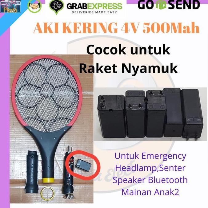 Baterai Raket Nyamuk Aki Kering 4 Volt 500mah Senter Emergency Speaker