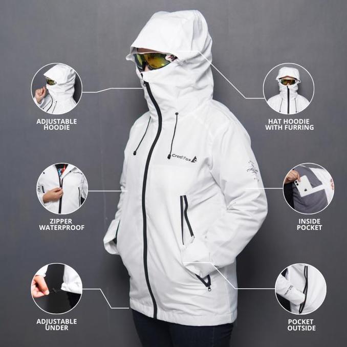 Promo CREDIFOX Jaket Gunung Gorpcore White Seri Meretas Jejak Bahan Taslan JN Premium - Gropcore Jak