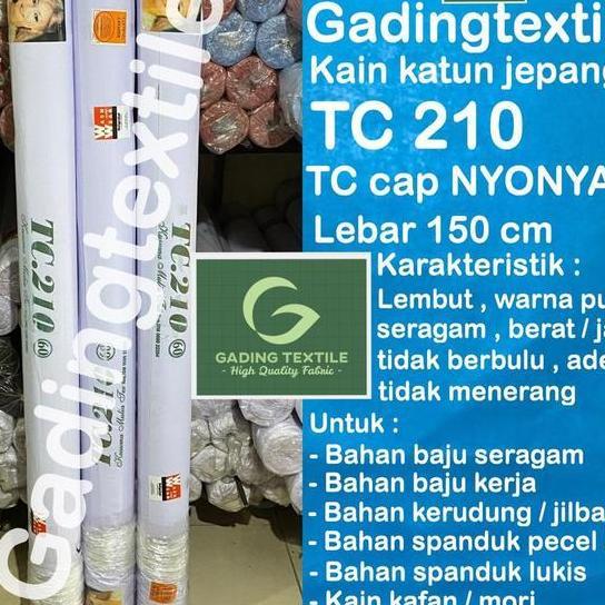 Per 1 Roll Kain Tc 210 Nyonya Katun Jepang Putih Polos Adem Rollan Lebar 150 Cm Bahan Baju Kemeja He