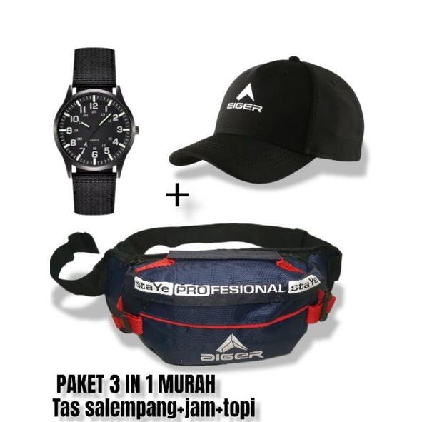 PAKET KEREN 3 IN 1 TAS SALEMPANG PRIA GRATIS TOPI DISTRO GRATIS JAM TRENDY TALI CANVAS - TAS SALEMPA