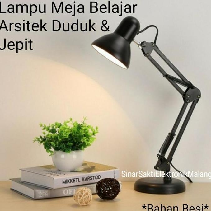Lampu Meja Belajar Arsitek Lampu Kerja Duduk Jepit Besi Hitam