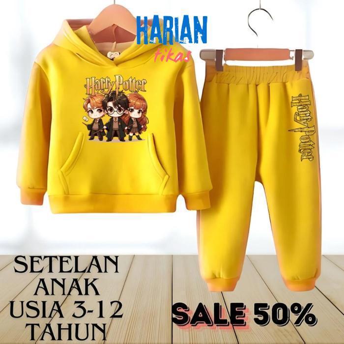 KU09 Re27 uk-12 Setelan hoodie anak laki laki motif harry potter untuk usia 3-12 tahun Murah Origina