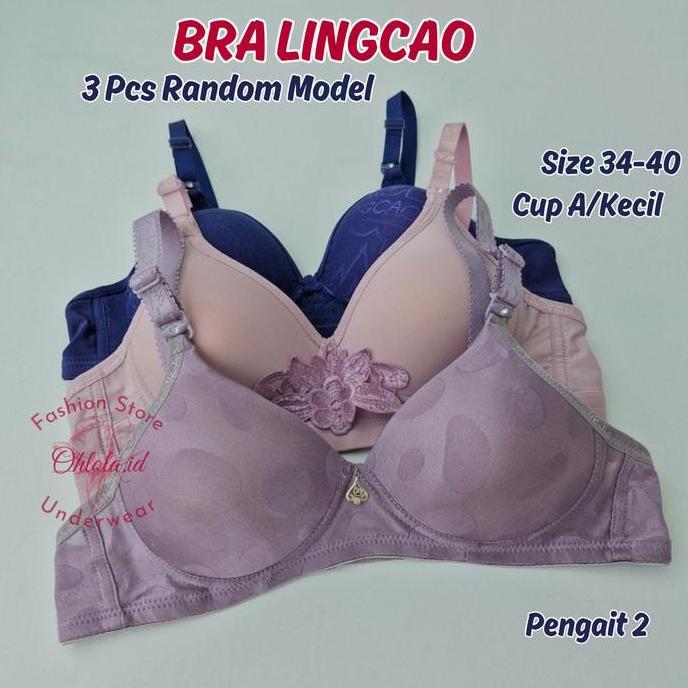 Promo Random Isi 3 Pcs Bra Lingcao Ori Cup A Bh Wanita Busa Tipis Katun Premium Dewasa Renda Cantik 