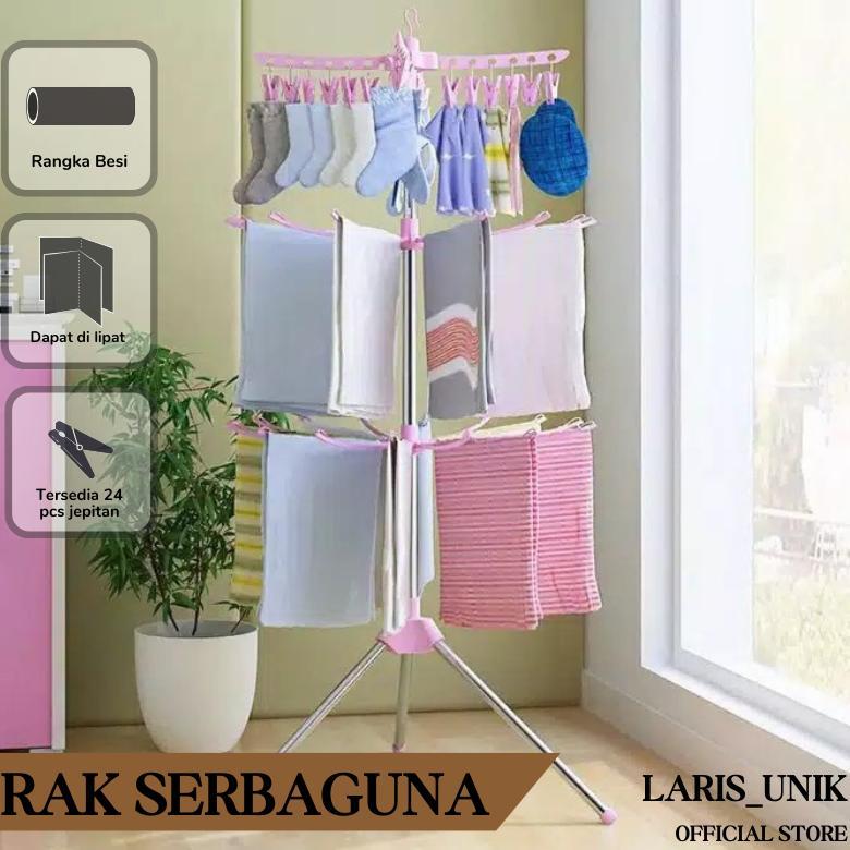 Jemuran baju Bayi Jemuran Menara 16 Jari-jari 3 Tingkat Gantungan Baju Hanger 24 jepitan Laris_Unik