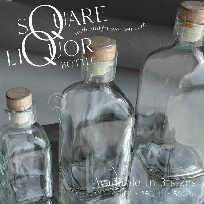 Botol kaca liquor square bottle - botol kaca liquor kotak- tutup cork
