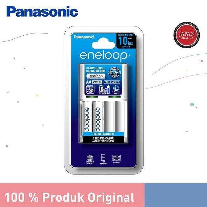 PanasoniC Charger Kit Eneloop + 2 Pcs Baterai Eneloop AA Rechargeable Battery Eneloop AA