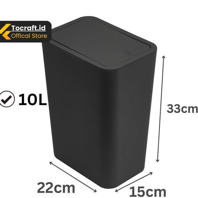 Shopialaza Tempat Sampah Unik Tcid Tempat Sampah Aesthetic Minimalis Hitam 10 Liter Hitam  Plastik