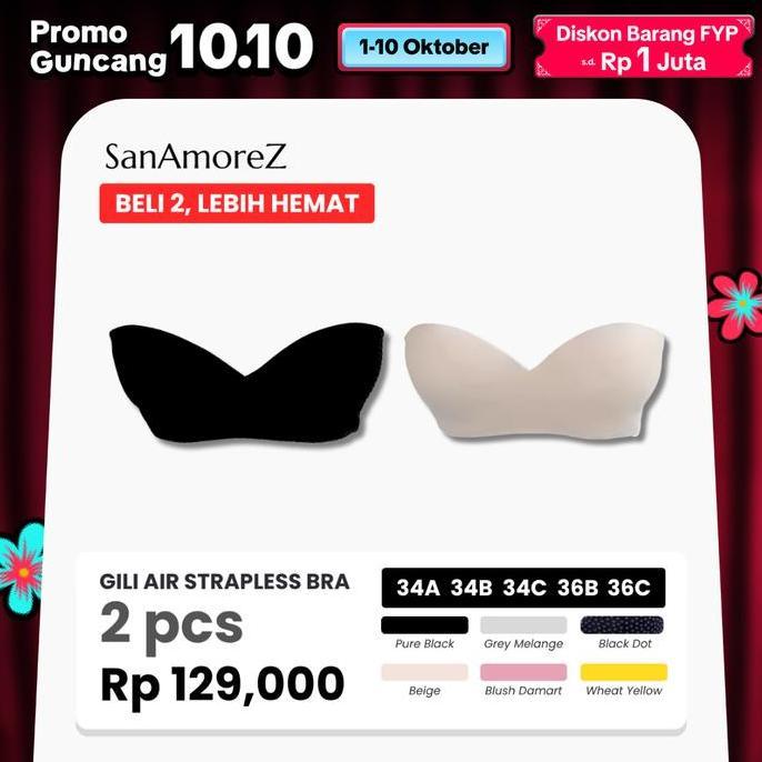 Promo SanAmoreZ (2 Pcs) | Premium Strapless Wire Bra / Bra Kawat Strapless Premium - Cotton / Polyam