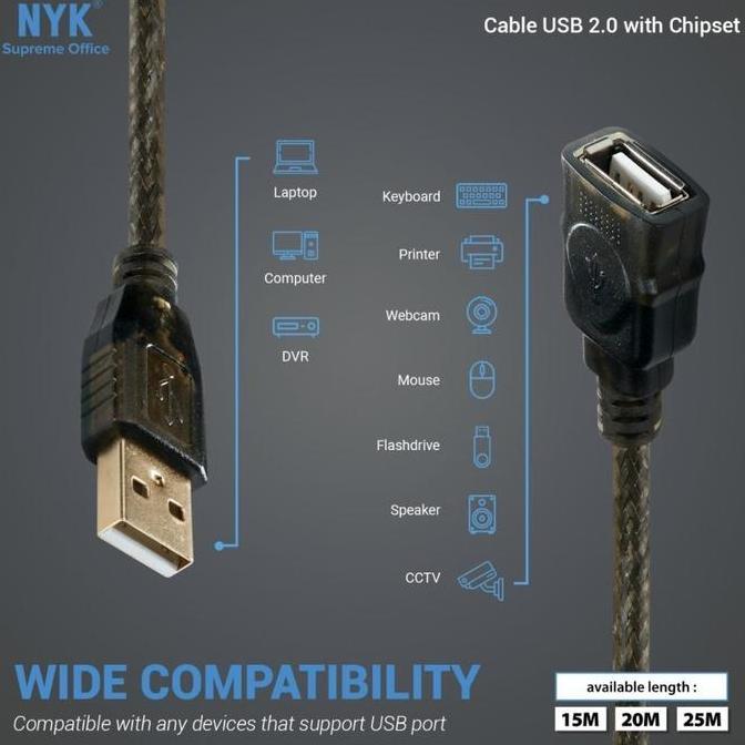 BEBAS ONGKIR - Kabel USB Extension Perpanjangan aktif 15M 20M 25M USB 2.0 Chip
