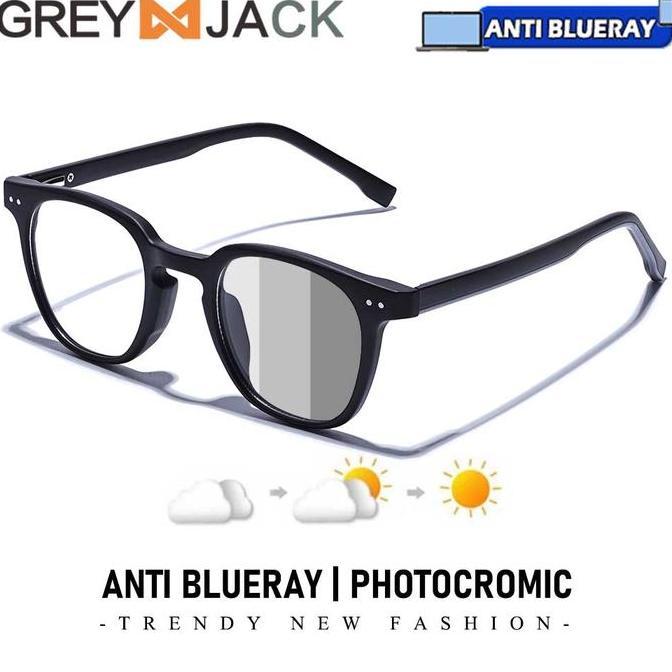 Grey Jack Kacamata Antiradiasi Blueray Photocromic 2in1 Model Kotak Fashion Pria Wanita Transisi Len